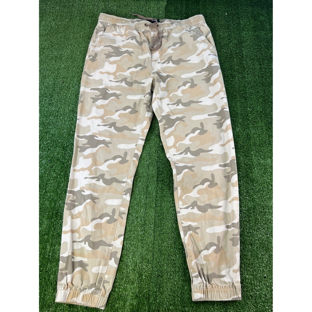 Aero Mens Camo Joggers Tan Beige‎ Desert Camouflage Cotton Pants Large